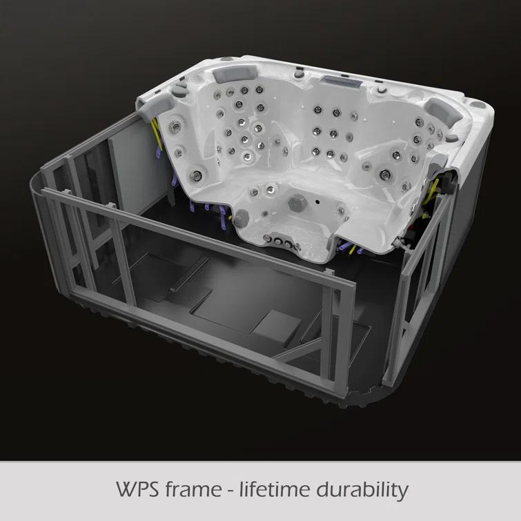 Buenospa New York 6 - Person 49 - Jet Acrylic Square Hot Tub with Ozonator and Cover in White