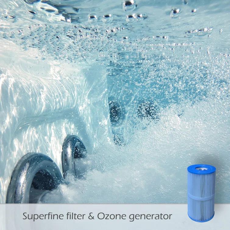 Buenospa New York 6 - Person 49 - Jet Acrylic Square Hot Tub with Ozonator and Cover in White