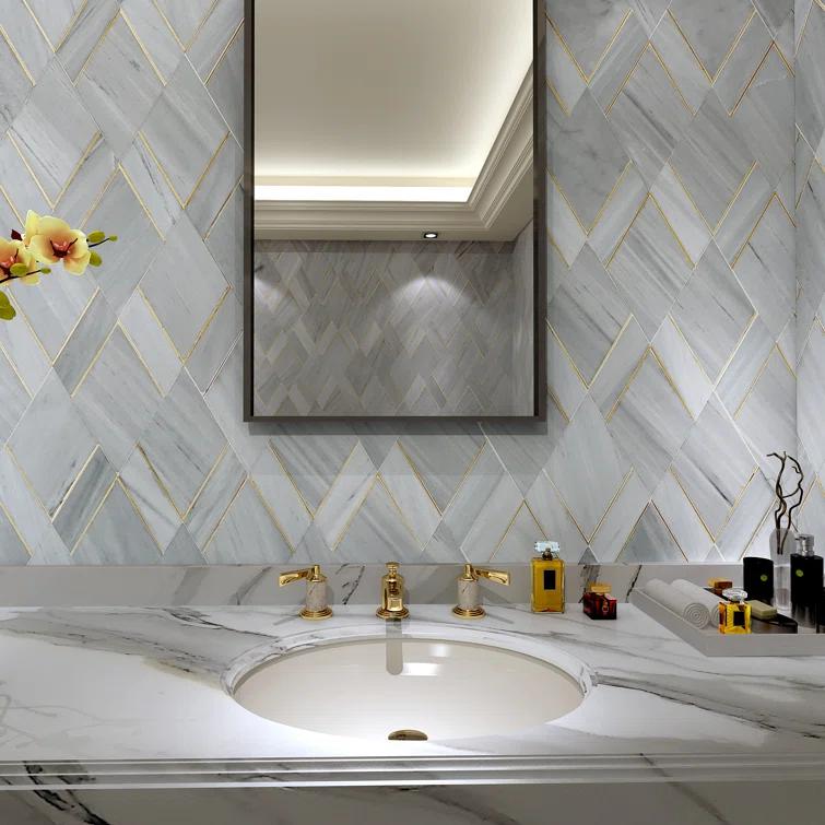 Mehko 11.81 in. x 14.96 in. Polished Marble and Brass Wall Tile