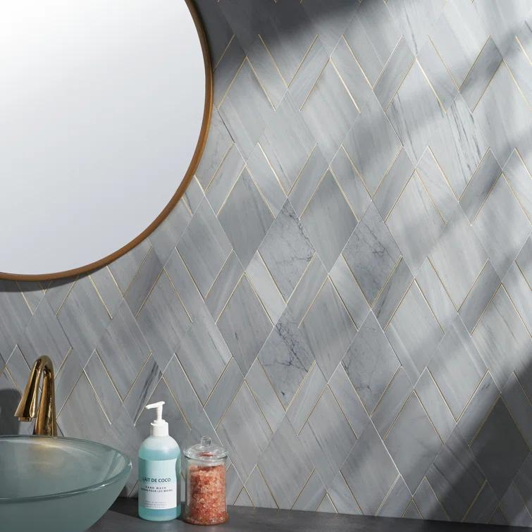 Mehko 11.81 in. x 14.96 in. Polished Marble and Brass Wall Tile