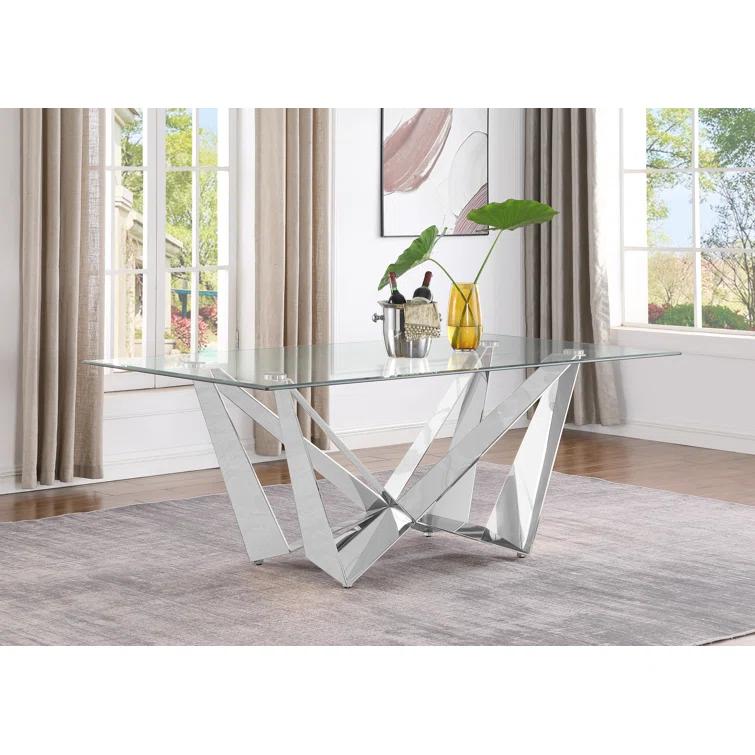 Keori Glass Top Double Pedestal Dining Set