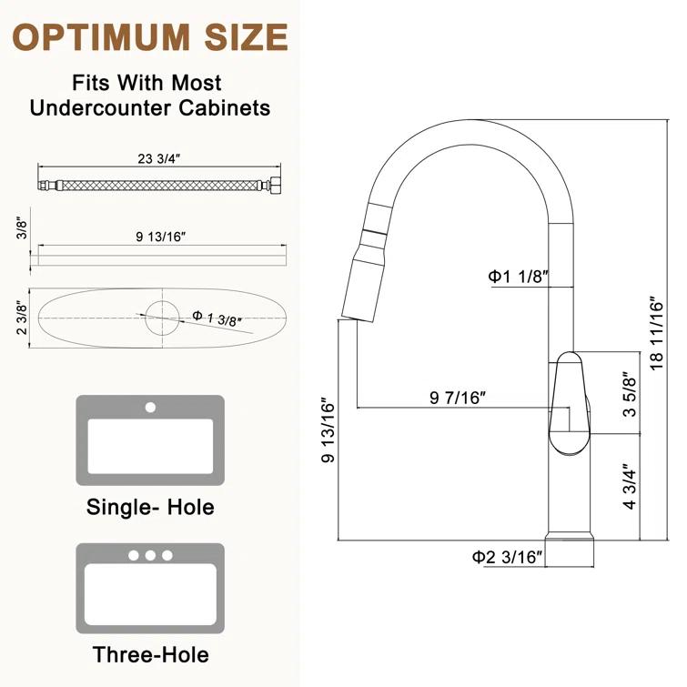 CASAINC CASAINC Single-Handle Pull-Down Kitchen Faucet Single Hole Faucet CA-D4171-BN