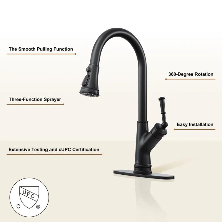 CASAINC Single-Handle Pull-Down Kitchen Faucet Single Hole Faucet 1.8 GPM