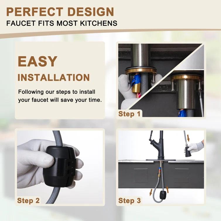 CASAINC Single-Handle Pull-Down Kitchen Faucet Single Hole Faucet 1.8 GPM
