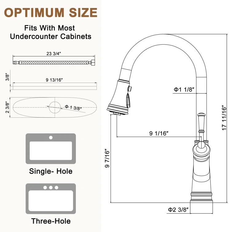 CASAINC Single-Handle Pull-Down Kitchen Faucet Single Hole Faucet 1.8 GPM