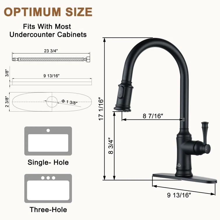 CASAINC 1.8 GPM Single-Handle Pull-Down Kitchen Faucet Single Hole Faucet