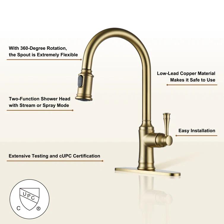 CASAINC 1.8 GPM Single-Handle Pull-Down Kitchen Faucet Single Hole Faucet