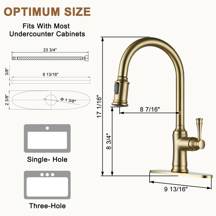CASAINC 1.8 GPM Single-Handle Pull-Down Kitchen Faucet Single Hole Faucet