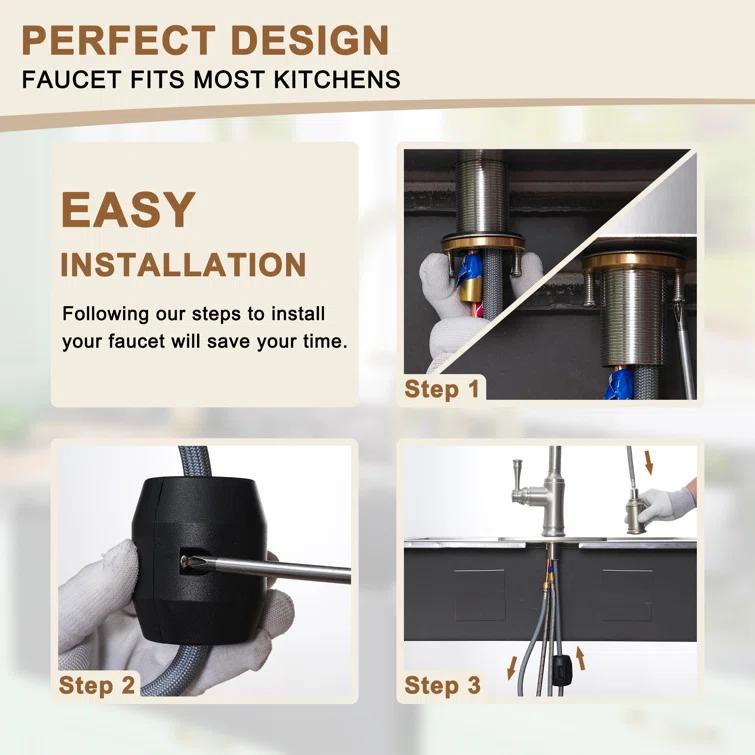 CASAINC 1.8 GPM Single-Handle Pull-Down Kitchen Faucet Single Hole Faucet
