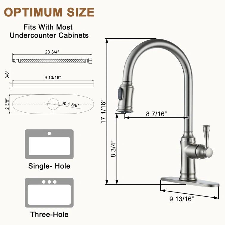 CASAINC 1.8 GPM Single-Handle Pull-Down Kitchen Faucet Single Hole Faucet