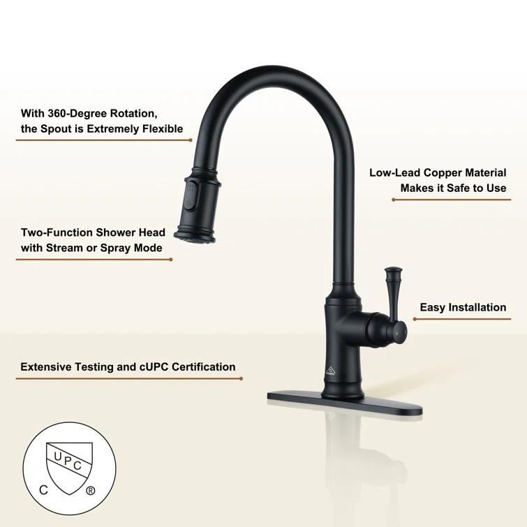 CASAINC 1.8 GPM Single-Handle Pull-Down Kitchen Faucet Single Hole Faucet