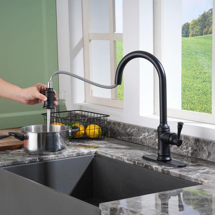 CASAINC 1.8 GPM Single-Handle Pull-Down Kitchen Faucet Single Hole Faucet