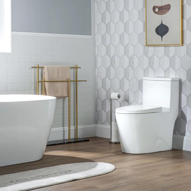 17" Comfort Height StandardToilet, Dual-Flush Modern Elongated One-Piece Toilet with Glazed Surface (Seat lncluded)