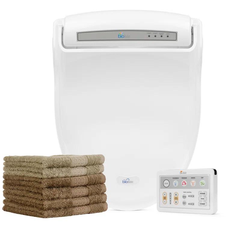 Bio Bidet by BEMIS 7ZBB1000R DRY BB1000 Round Bidet Toilet Seat, Electric, Warm Water with Air Dryer + 6 Bidet Towels