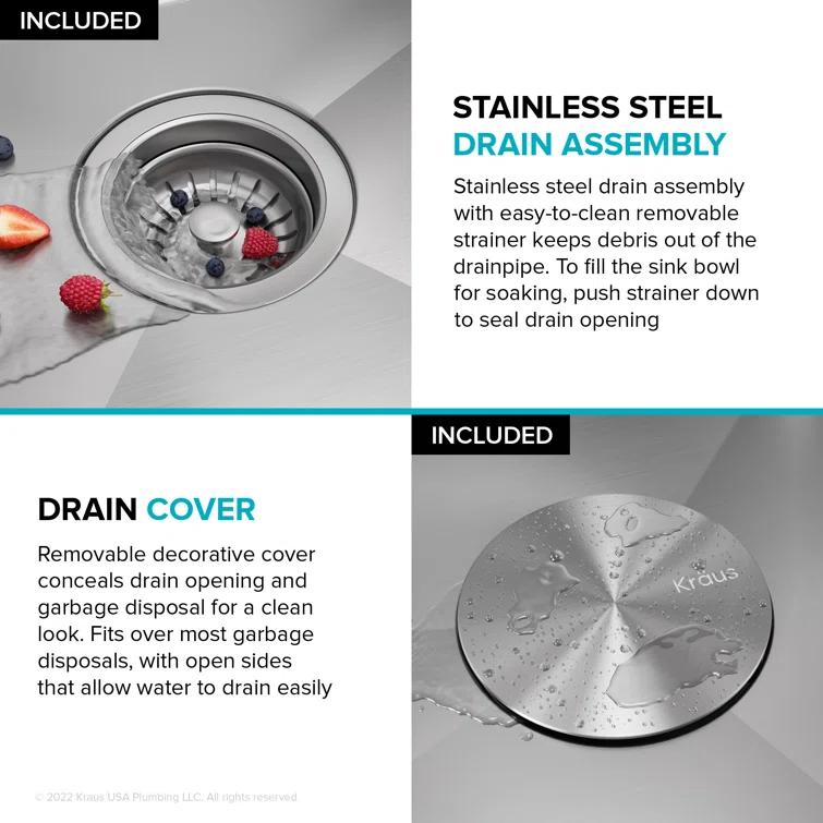 KRAUS Kore Drop-In Workstation 16 Gauge Stainless Steel Single Bowl Kitchen Sink with Accessories