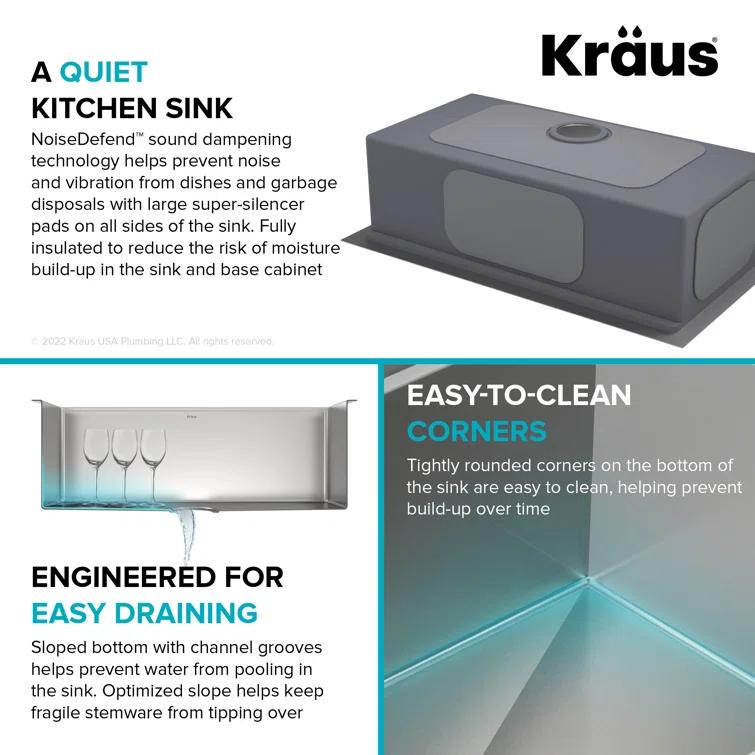 KRAUS Kore Drop-In Workstation 16 Gauge Stainless Steel Single Bowl Kitchen Sink with Accessories