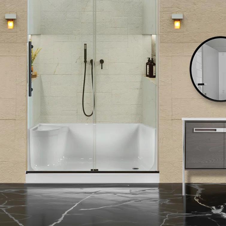 60" W x 32" D Single Threshold Shower Base with Seat