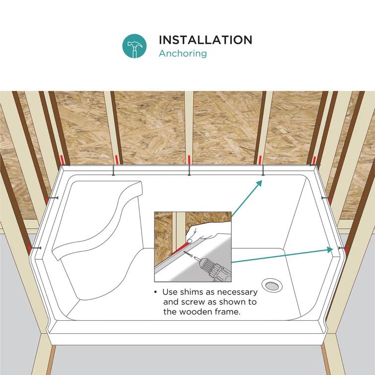 60" W x 32" D Single Threshold Shower Base with Seat