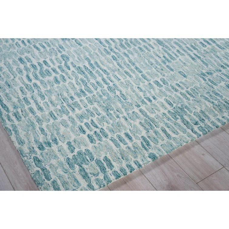 Ink Blot Abstract Handmade Tufted Wool/Viscose Area Rug in Turquoise/Gray