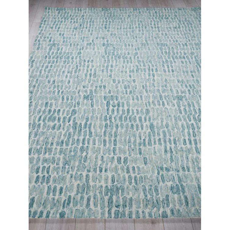 Ink Blot Abstract Handmade Tufted Wool/Viscose Area Rug in Turquoise/Gray