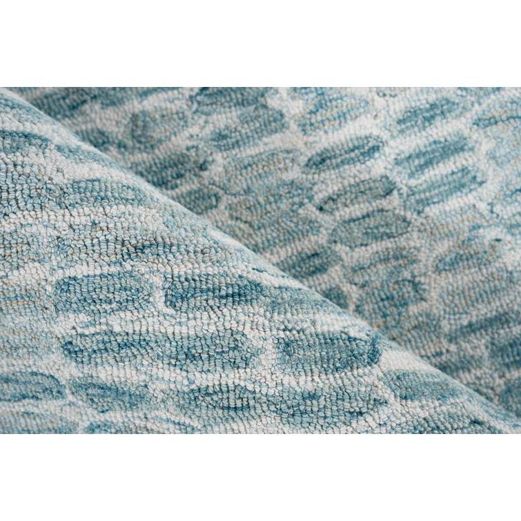 Ink Blot Abstract Handmade Tufted Wool/Viscose Area Rug in Turquoise/Gray