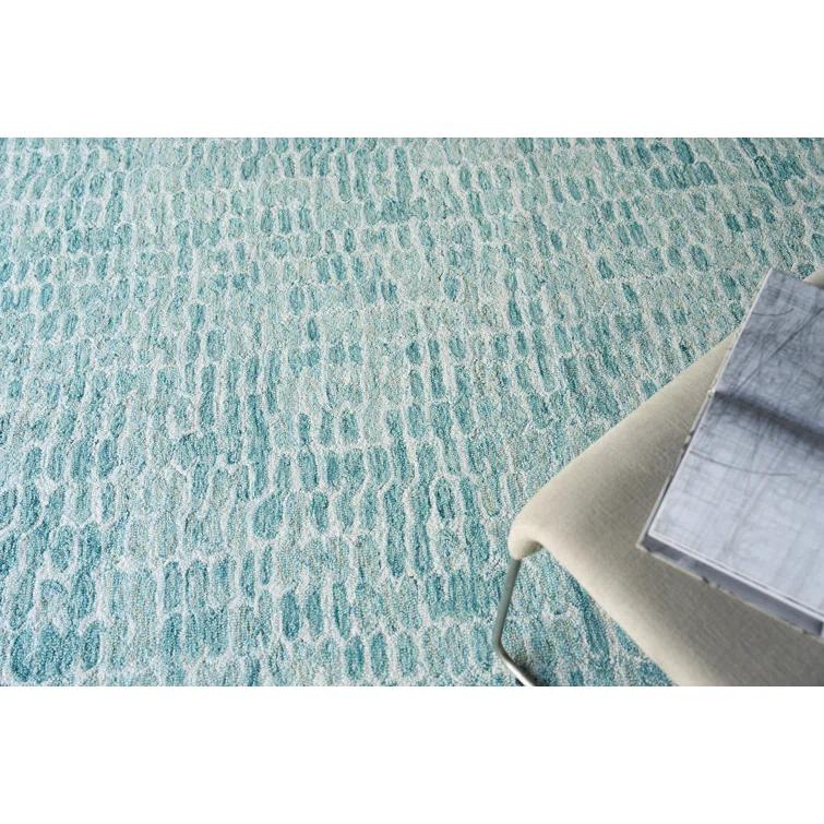 Ink Blot Abstract Handmade Tufted Wool/Viscose Area Rug in Turquoise/Gray