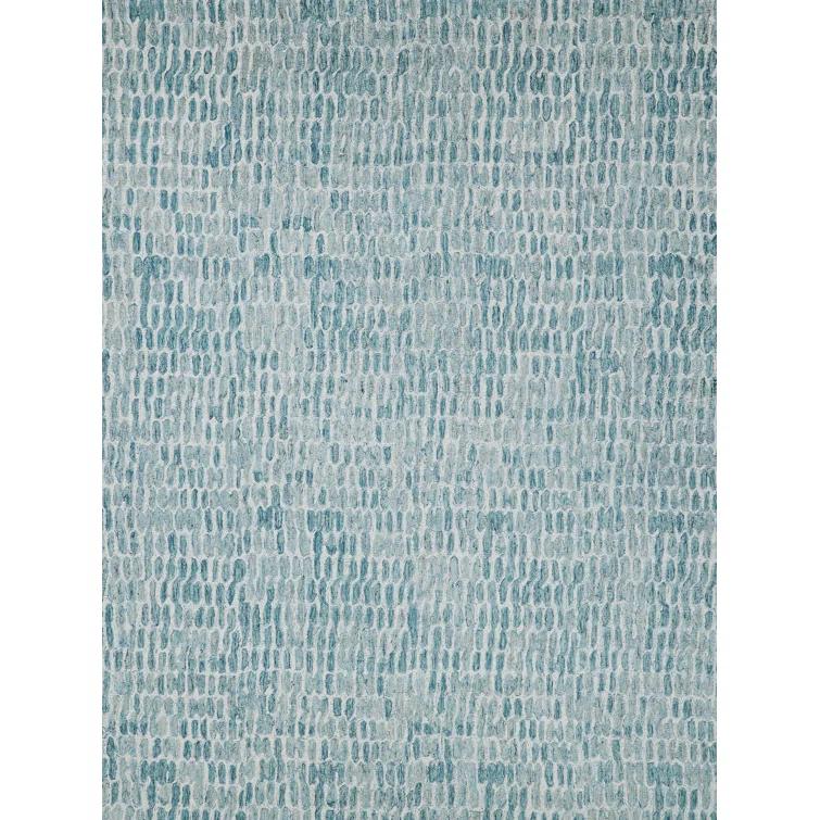 Ink Blot Abstract Handmade Tufted Wool/Viscose Area Rug in Turquoise/Gray