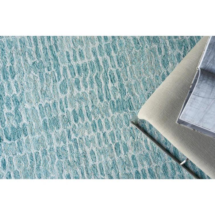 Ink Blot Abstract Handmade Tufted Wool/Viscose Area Rug in Turquoise/Gray