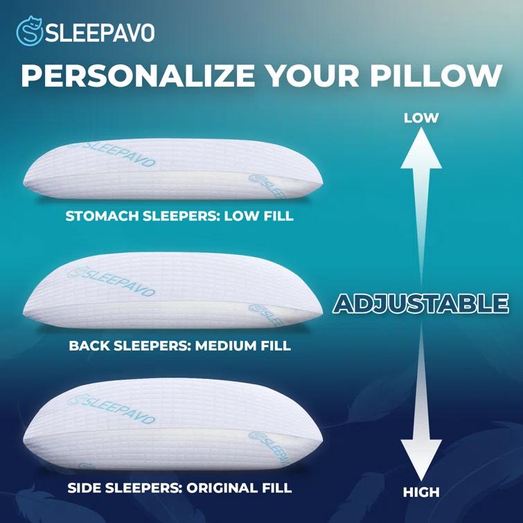 Queen Size Shredded Memory Foam Bed Pillows -  2 Pack Extra Firm Pillows (Set of 2)