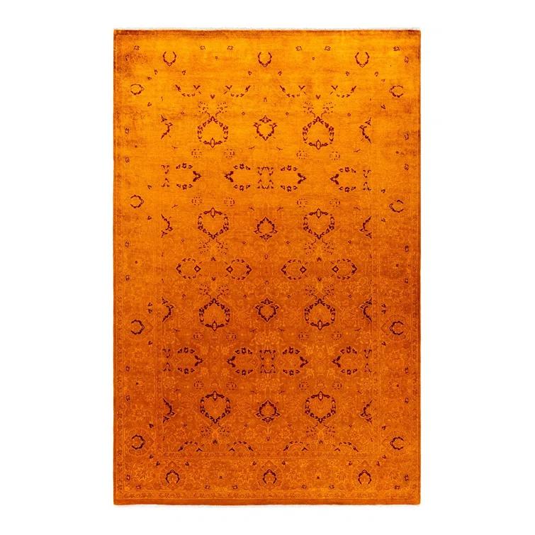 Vibrant Orange Hand-Knotted Wool Rectangular Area Rug