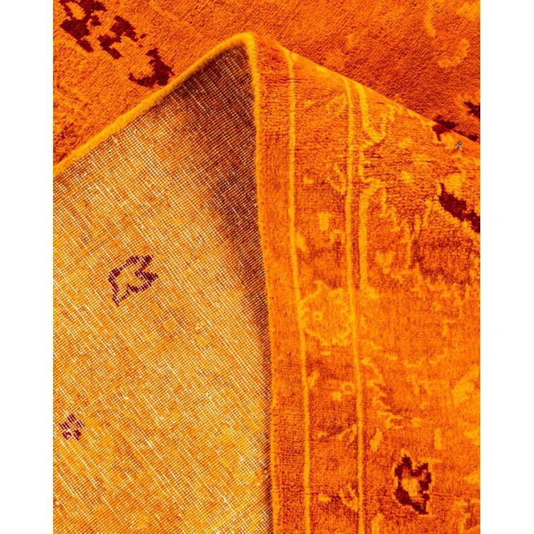 Vibrant Orange Hand-Knotted Wool Rectangular Area Rug