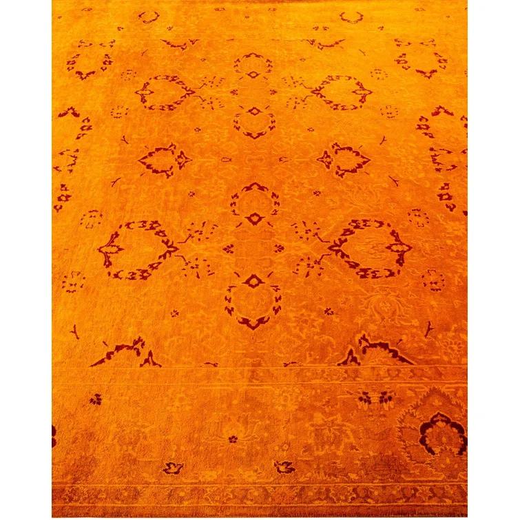Vibrant Orange Hand-Knotted Wool Rectangular Area Rug