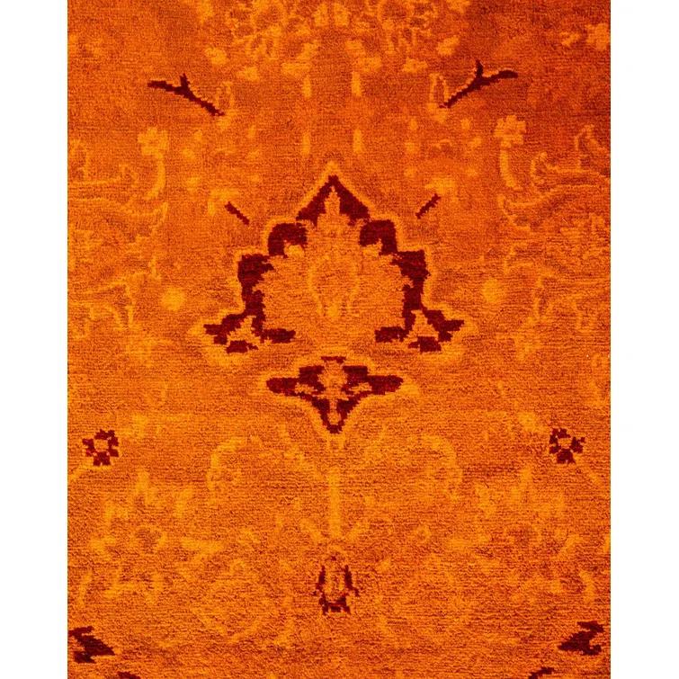 Vibrant Orange Hand-Knotted Wool Rectangular Area Rug