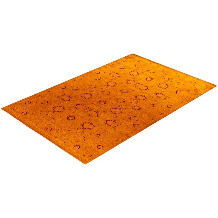 Vibrant Orange Hand-Knotted Wool Rectangular Area Rug