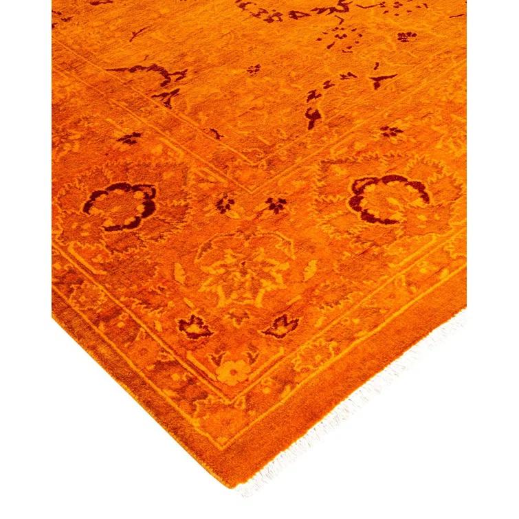 Vibrant Orange Hand-Knotted Wool Rectangular Area Rug