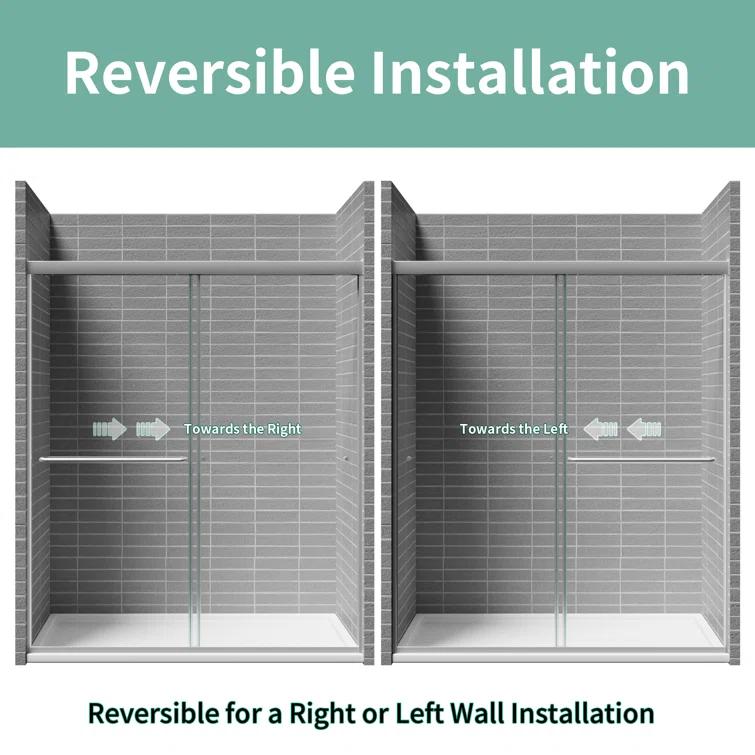 56" -60" W x 70" H Double Sliding Frameless Shower Door with Clear Glass