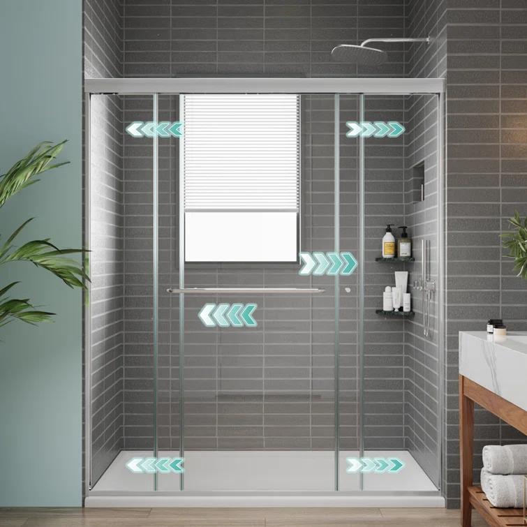 56" -60" W x 70" H Double Sliding Frameless Shower Door with Clear Glass