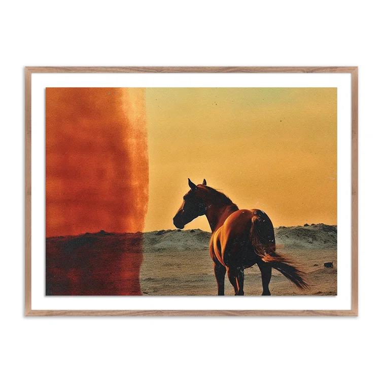 Rustic Walnut Framed Horse Canvas Wall Art