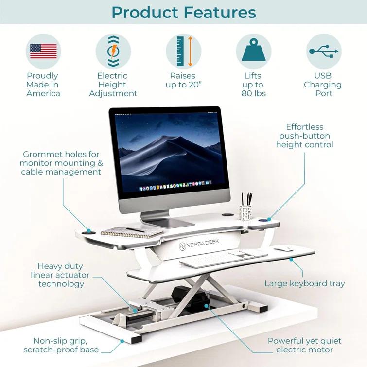 VERSADESK VersaDesk PowerPro Electric Height Adjustable Desk Converter w/ USB Charging Port