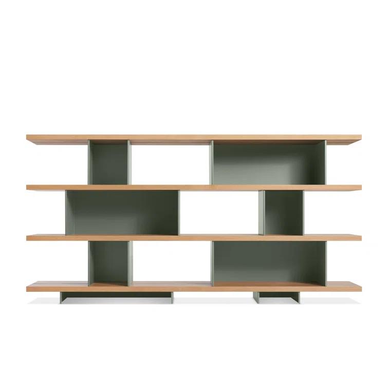 Asymmetrical White Oak and Grey Green Geometric Bookcase