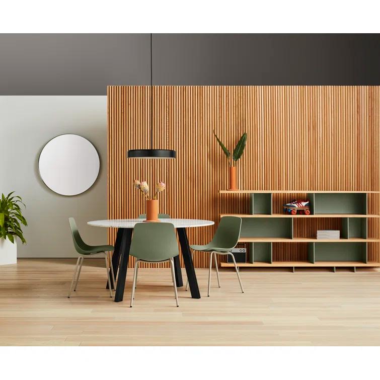 Asymmetrical White Oak and Grey Green Geometric Bookcase
