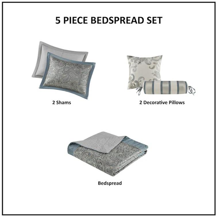 Madison Park Aubrey 5 Piece Jacquard Bedspread Set with Throw Pillows