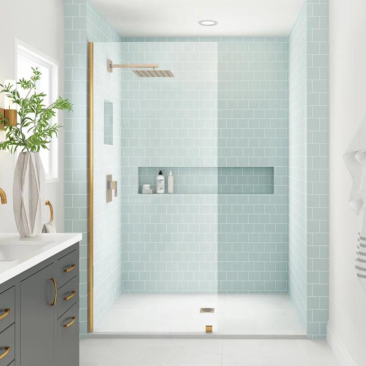 Elyse XL 34 in. W x 80 in. H Fixed Frameless Shower Door with Clear Star Cast Glass