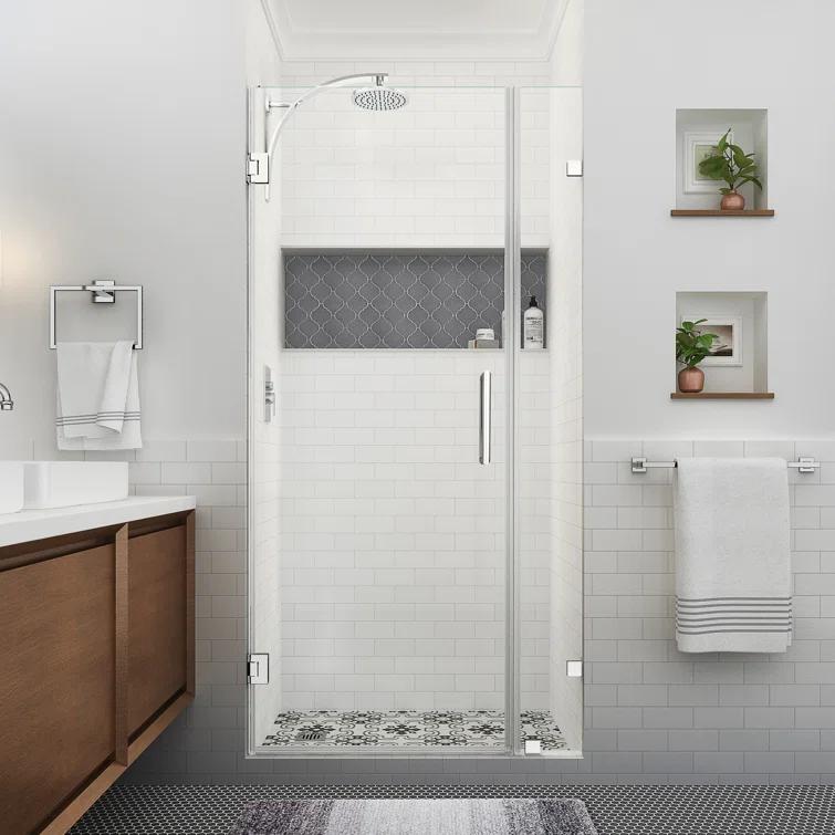 Nautis XL 28.25 - 29.25 in. W x 80 in. H Hinged Frameless Shower Door with Clear StarCast Glass