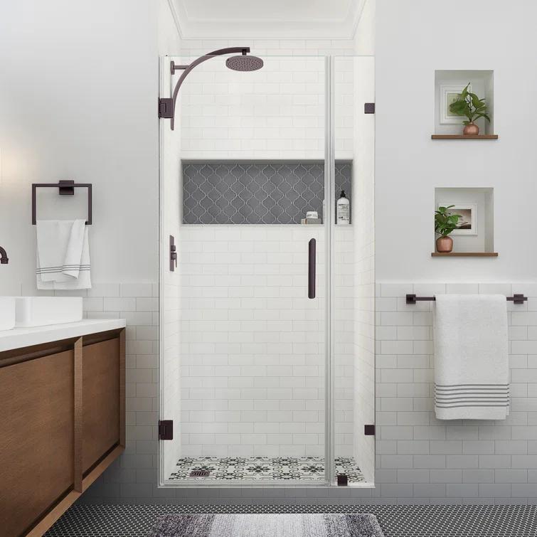 Nautis XL 35.25 - 36.25 in. W x 80 in. H Hinged Frameless Shower Door with Clear StarCast Glass