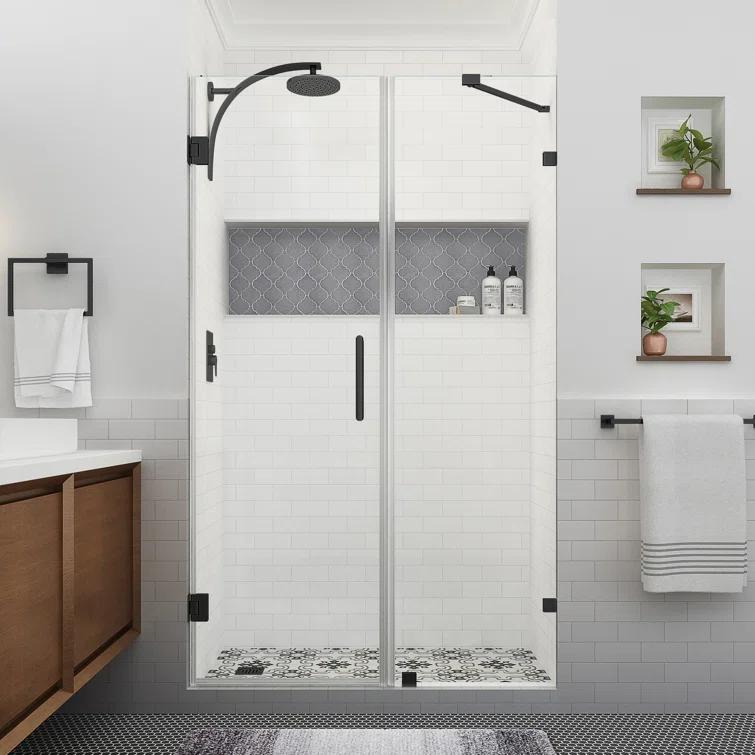 Aston Nautis XL 52.25 - 53.25 in. W x 80 in. H Hinged Frameless Shower Door with Clear StarCast Glass SDR985EZ-MB-532980