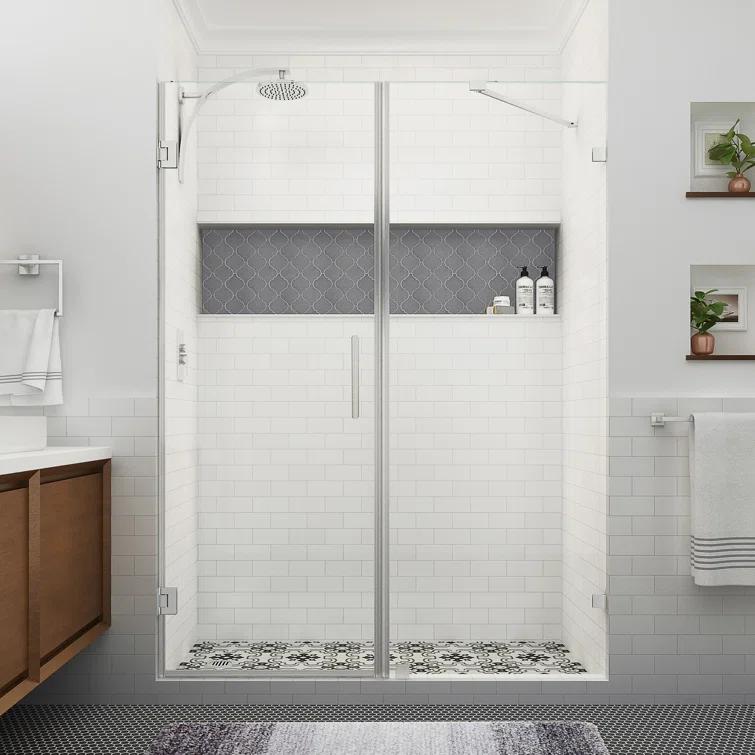 Nautis XL 66.25 to 67.25 in. W x 80 in. H Hinged Frameless Shower Door with Clear StarCast Glass
