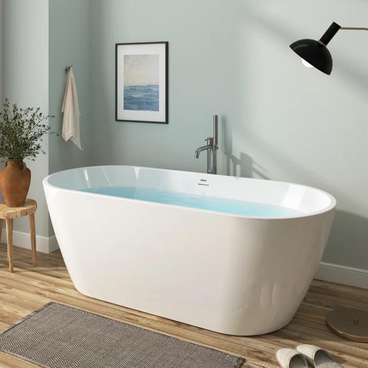 Bali Freestanding Soaking Acrylic Bathtub with Brushed Nickel Drain