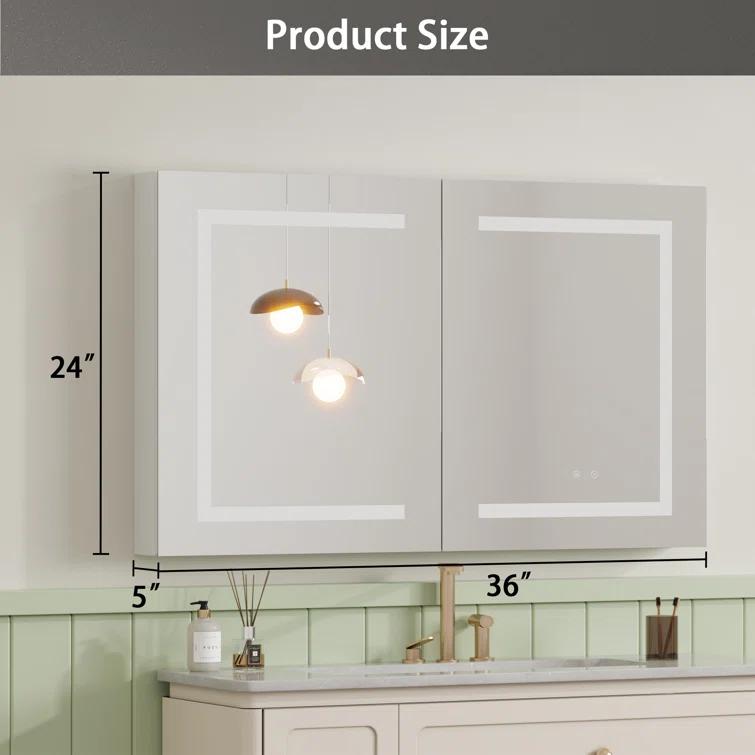 Ebern Designs Christhilde Medicine Cabinet with LED Mirror for Bathroom, Defog, Stepless Dimming, 3 Color Change, 2 Outlets, 2USB