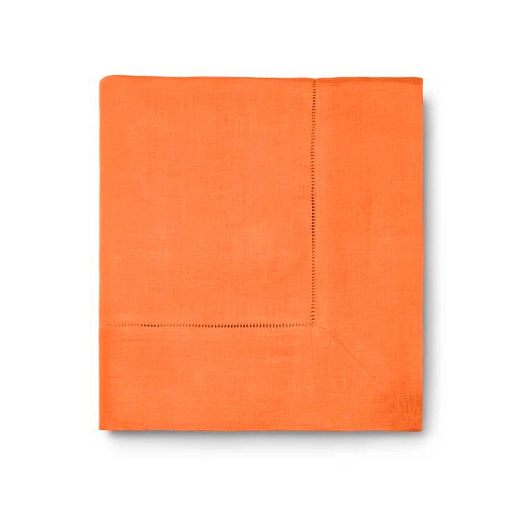 Tangerine 90" Round Linen Tablecloth with Hand Hemstitching